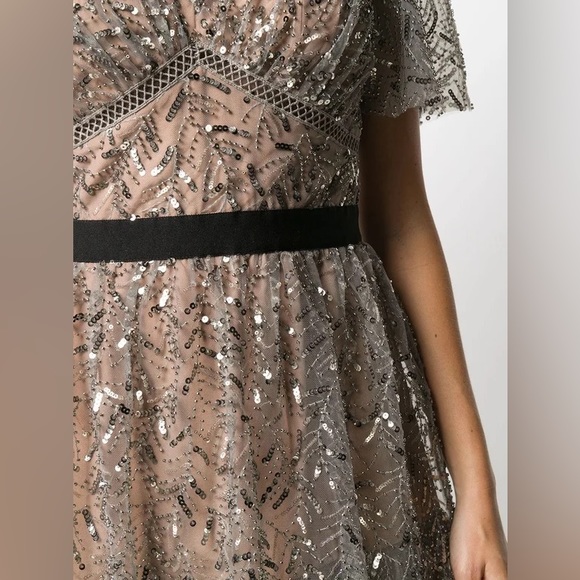 Self-portrait Sequin Embellished Silver leaf layered midi dress size xs - Picture 3 of 8